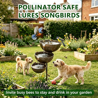 Tiered Metal Rain-Fed Bird Bath for Garden – Self-Filling Water Feature with Cascading Bowls