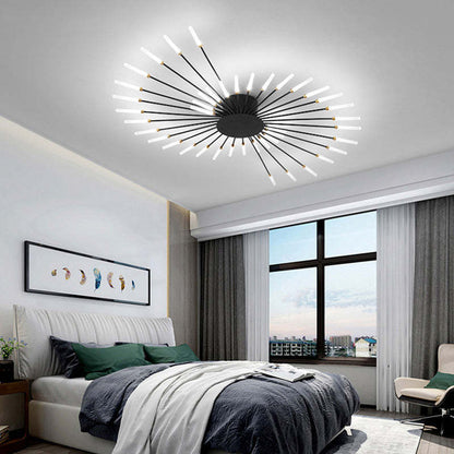 Starburst Flush Mount Ceiling Light Black Gold Modern Firework LED Fixture Bedroom Living Room Natural White Hardwired Indoor