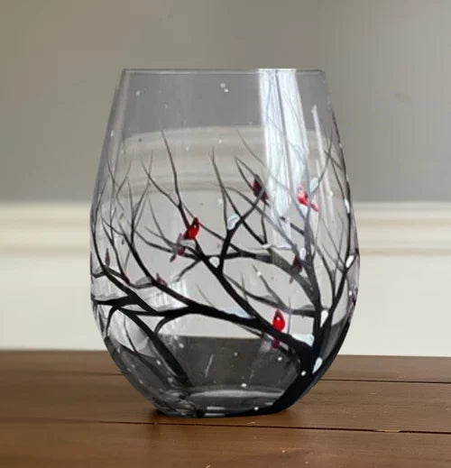 Hand-Painted Seasonal Tree Wine Glasses – Artisan Stemware with Four Seasons Design for Home & Gift
