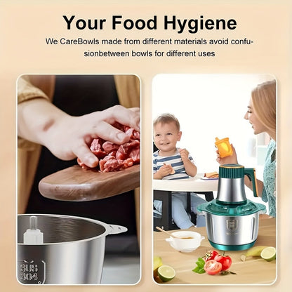 Electric Multi-Function Chopper 5 Liter Stainless Steel Bowl 6-Blade System for Meat Vegetables Herbs Onions Garlic Home Kitchen Appliance 5