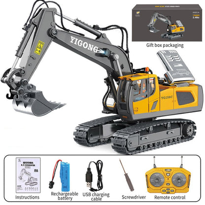 Remote Control Excavator Toy 1:20 Scale with Hydraulic System | 18-Channel Radio Control | Metal Construction Parts | Rechargeable Battery