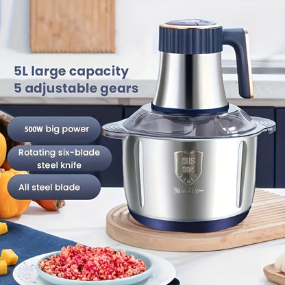 Electric Multi-Purpose Chopper 5 Quart Bowl Stainless Steel 5000 RPM Motor for Meat Vegetables Garlic Onion Salad Prep Home Kitchen Applianc