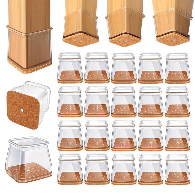 Chair Leg Floor Protectors 24-Pack for Square Legs 0.5-0.75 inch | Felt Pads Furniture Glides Noise Reduction Hardwood Laminate Tile Protect