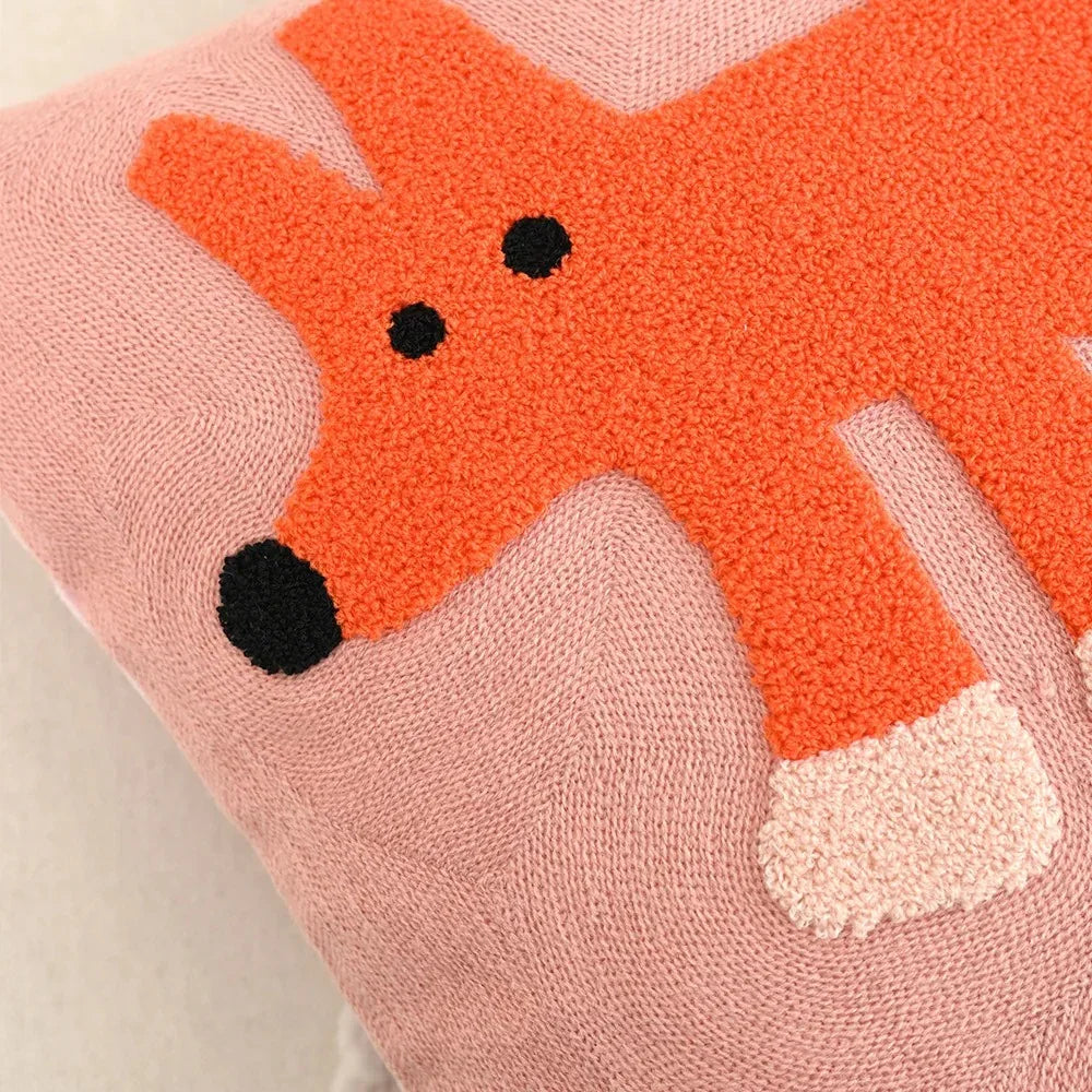 Embroidered Throw Pillow Cover 18x18 Inch Square Animal Motif Scandinavian Style Cotton Poly Blend Slipcase Sofa Bedroom Decor Couch Accent