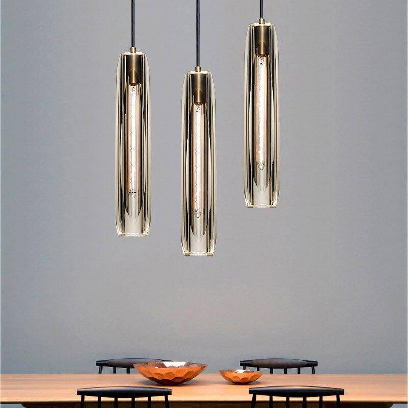 Glass Cylinder Hanging Light Fixture 15 Inch Height Adjustable Drop Ceiling Lamp for Dining Room Bedroom Living Room Contemporary Minimalist