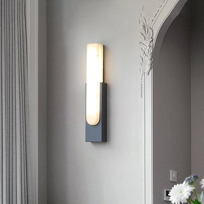 LED Sconce Light 20 Inch Vertical Alabaster Shade Gold Base Hardwired Modern Bedroom Hallway Wall Fixture for Contemporary Homes