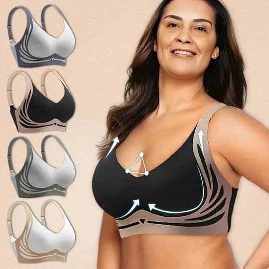 Wireless Lift Bra with Wide Straps – Wire-Free Support and Smoothing U-Back Design for Full Coverage