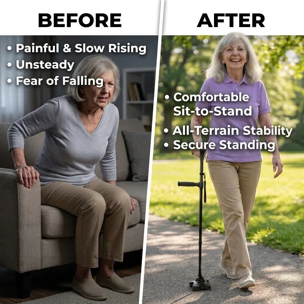 Walking Cane Double-Handle Foldable Night-Ready