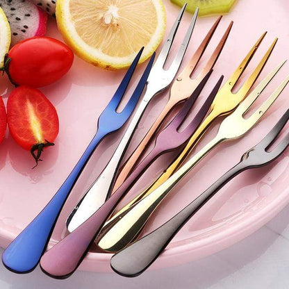 Stainless Steel Dessert Forks Set - Colorful Modern Flatware for Fruit & Appetizers - Kitchen Dining Cutlery