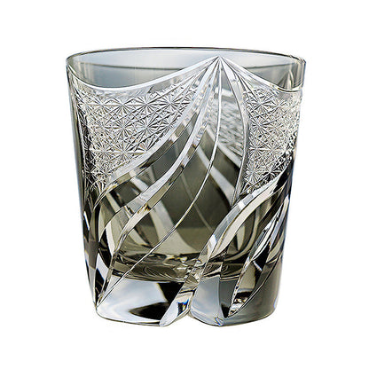 Japanese Cut Crystal Whisky Tumbler with Flame-Carved Pattern & Presentation Box for Spirits