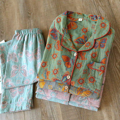 Opaline Loungewear Set - Cotton, Vintage Butterfly Print
