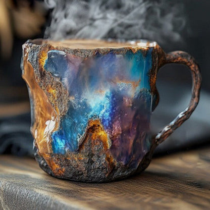 Insulated Crystal Coffee Mug with Natural Mineral Glaze - Handcrafted Artisan Cup for Hot & Cold Drinks - Microwave & Dishwasher Safe - 12