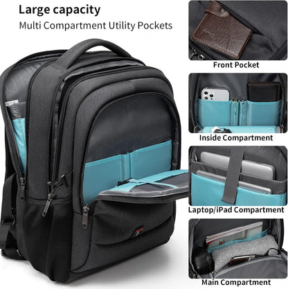Travel Backpack with USB Charging Port for Laptops up to 17 Inches | Water-Resistant Daypack with Anti-Theft Pocket for Business Work School