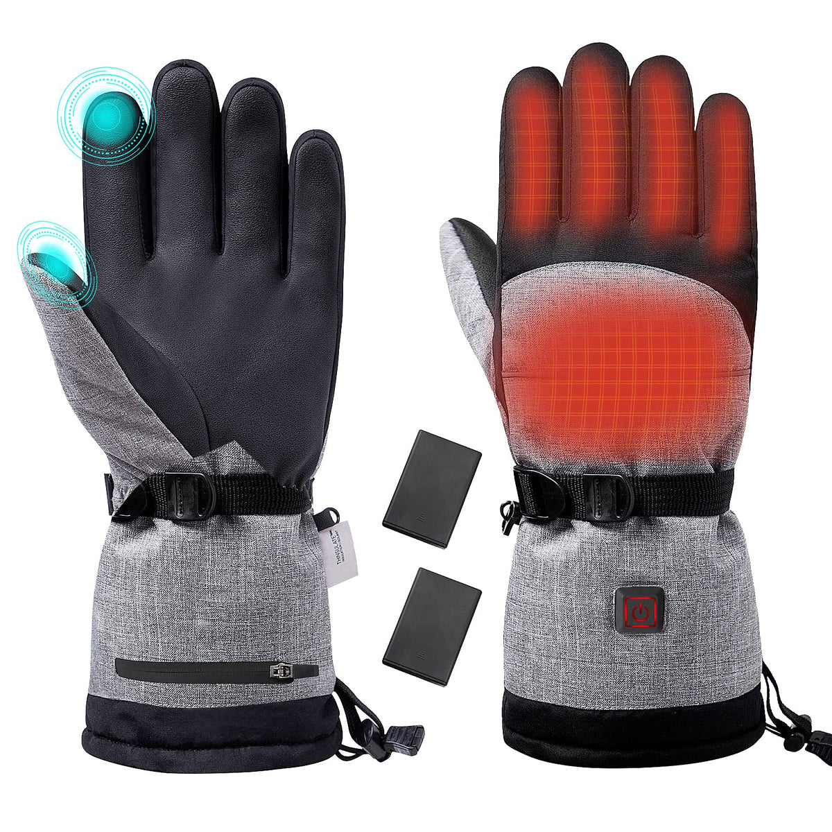 Battery-Powered Heated Winter Gloves with Touchscreen Fingers & 3 Temperature Settings for Skiing, Outdoor Work