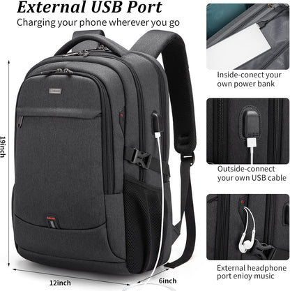 Travel Backpack with USB Charging Port for Laptops up to 17 Inches | Water-Resistant Daypack with Anti-Theft Pocket for Business Work School