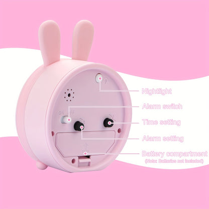 Silent Alarm Clock with Night Light for Kids Bedroom – Cute Bunny Desktop Clock No Ticking Sound