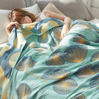 Reversible Cotton Quilt King Size Lightweight Coverlet Bedspread Dandelion Floral Print Breathable Summer Blanket for Bedroom Couch Air