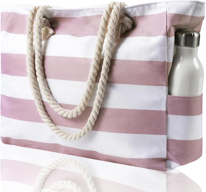 Oversized Zippered Tote with Sand-Resistant Lining for Pool Days & Travel | Water-Resistant Canvas Carryall