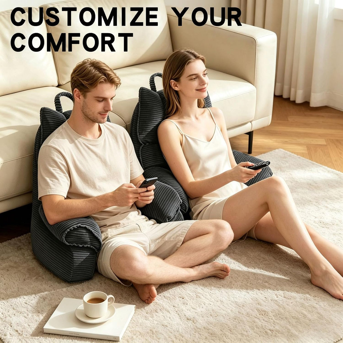 Cozy Reading Pillow with High Arm Rests & Supportive Memory Foam | Perfect Back Support for Relaxing, Reading & Gaming in Bed