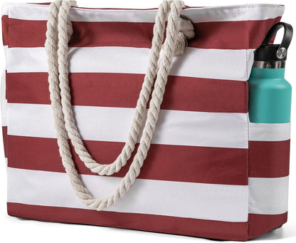 Oversized Zippered Tote with Sand-Resistant Lining for Pool Days & Travel | Water-Resistant Canvas Carryall