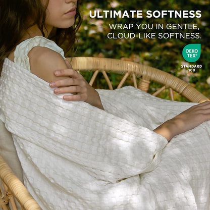 Cotton Throw Blanket Cooling, Bamboo Cooling Blanket for Hot Sleepers, Lightweight Queen Size Blanket for Summer