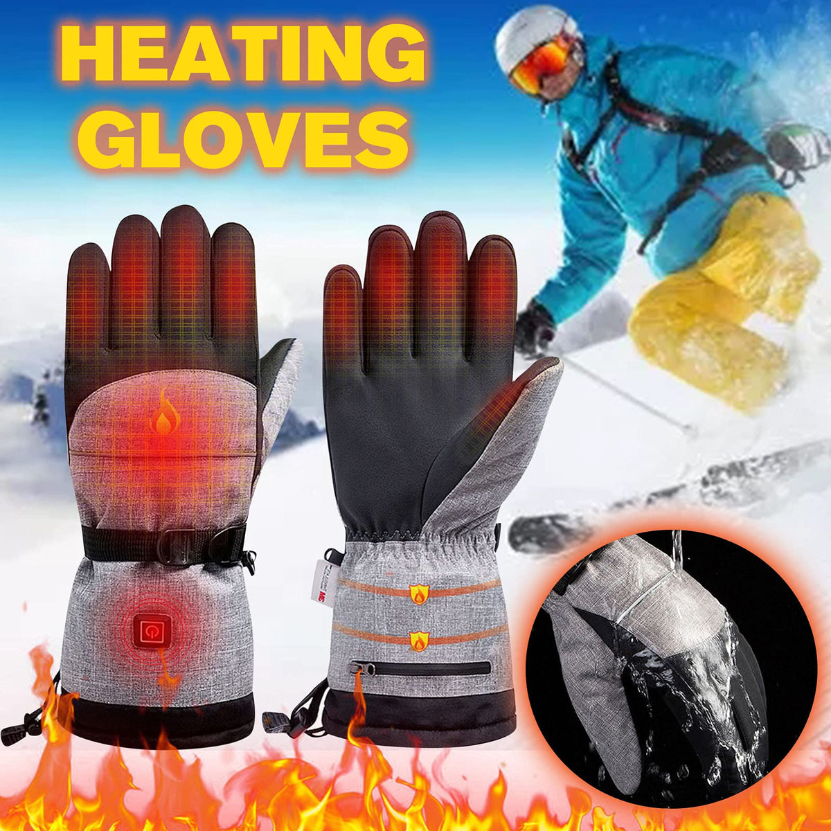 Battery-Powered Heated Winter Gloves with Touchscreen Fingers & 3 Temperature Settings for Skiing, Outdoor Work