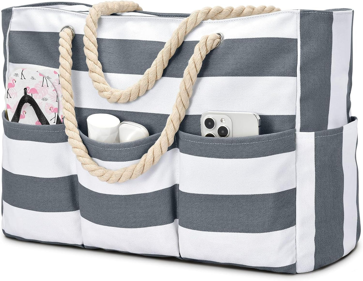 Oversized Water-Resistant Shoulder Tote with Secure Zip Top & 7 Compartments for Towels, Gear & Essentials