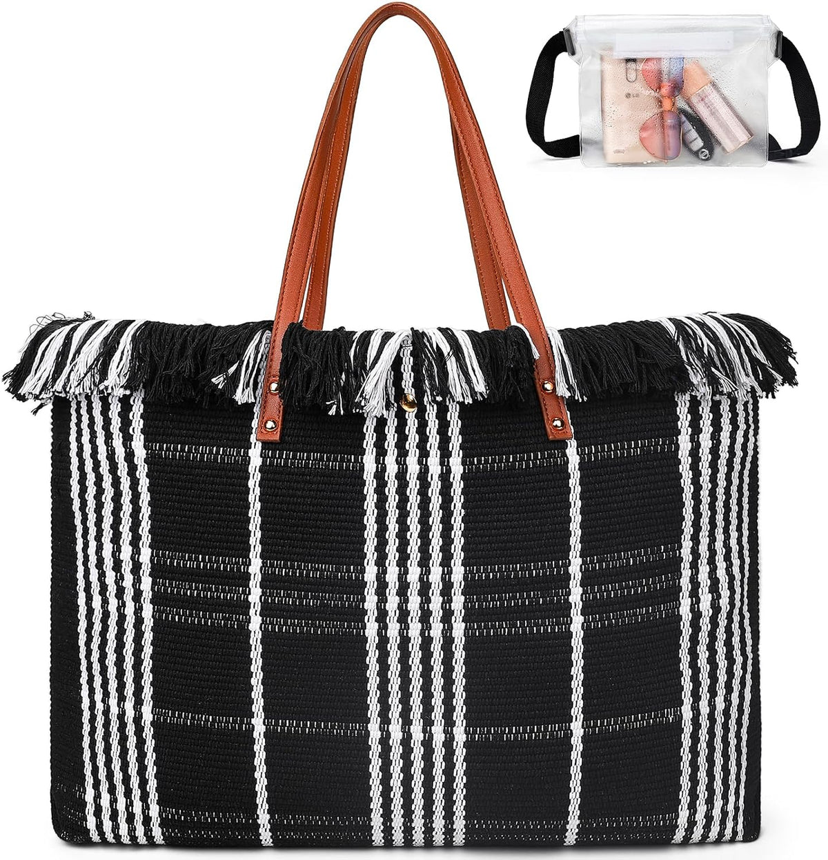 Neoprene Beach Bag with Inner Zipper Pocket, Large Beach Tote Bag with Purse, Machine Washable Travel Tote Bag