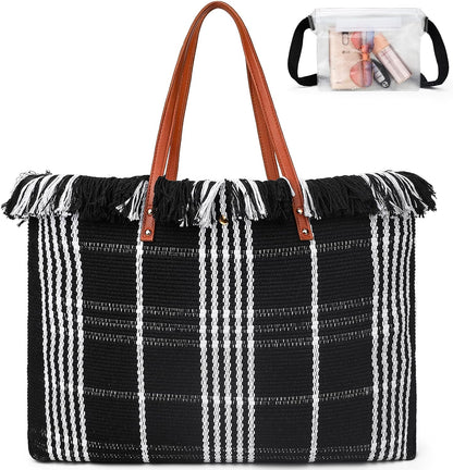 Neoprene Beach Bag with Inner Zipper Pocket, Large Beach Tote Bag with Purse, Machine Washable Travel Tote Bag