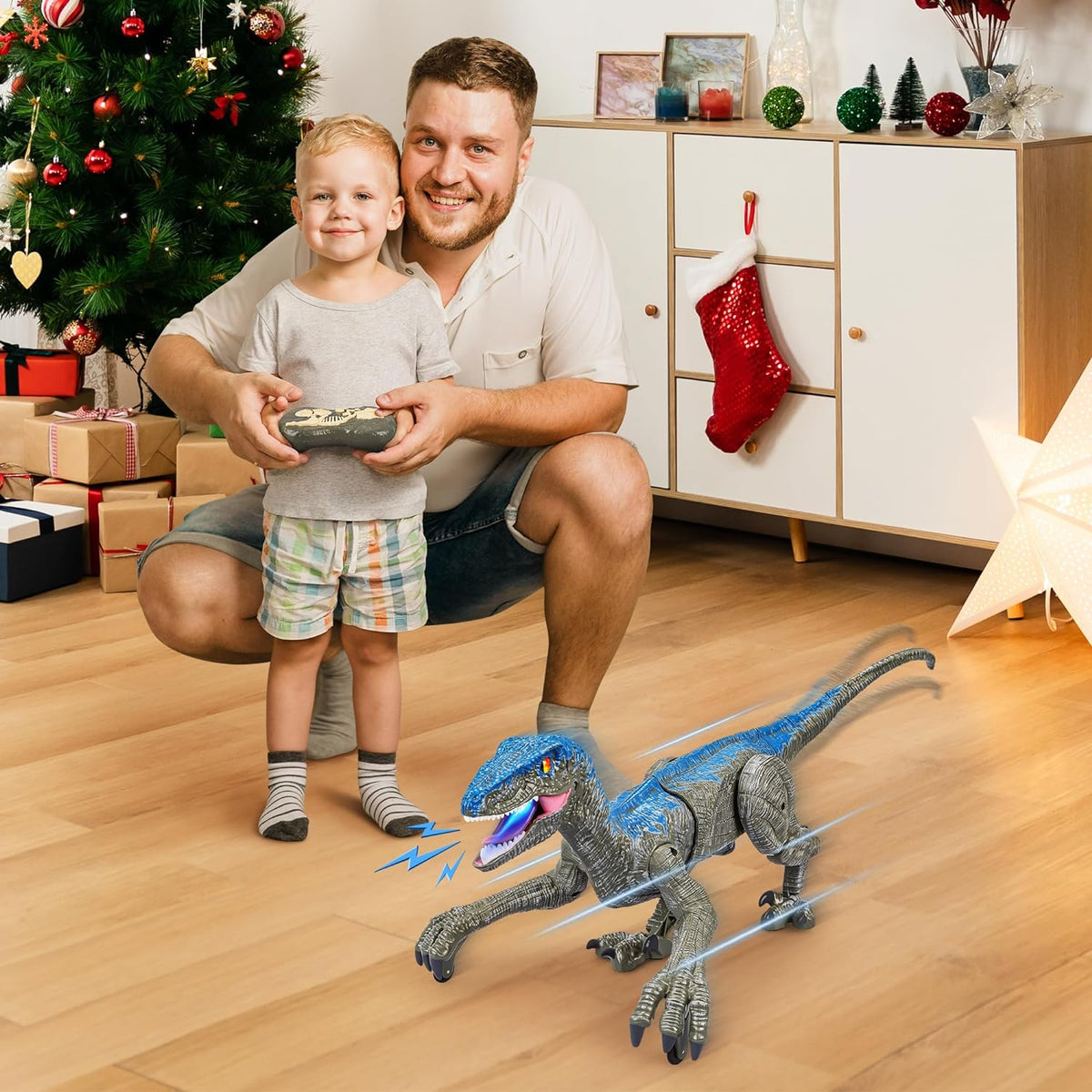 RC Prehistoric Predator Toy with Wireless Controller, 360° Spin, Sound Effects & LED Lights for Kids Ages 4+