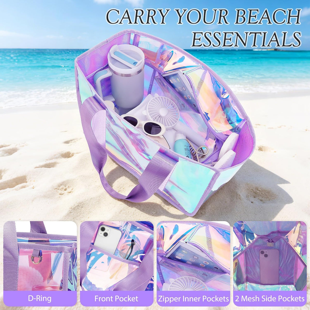 Ortekor Beach Tote Bag | Waterproof Sandproof Jelly Beach Bag with Zipper | Stylish & Spacious for Pool and Cruise Essentials