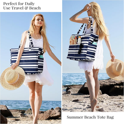 Ortekor Waterproof Beach Tote Bag with Zipper & Sandproof Design | Large Capacity for Travel and Gym