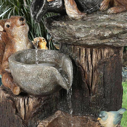 Tabletop Water Fountain with Animal Figurine & Solar LED Light for Patio Garden Balcony Outdoor Decor