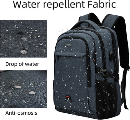 Travel Backpack with USB Charging Port for Laptops up to 17 Inches | Water-Resistant Daypack with Anti-Theft Pocket for Business Work School