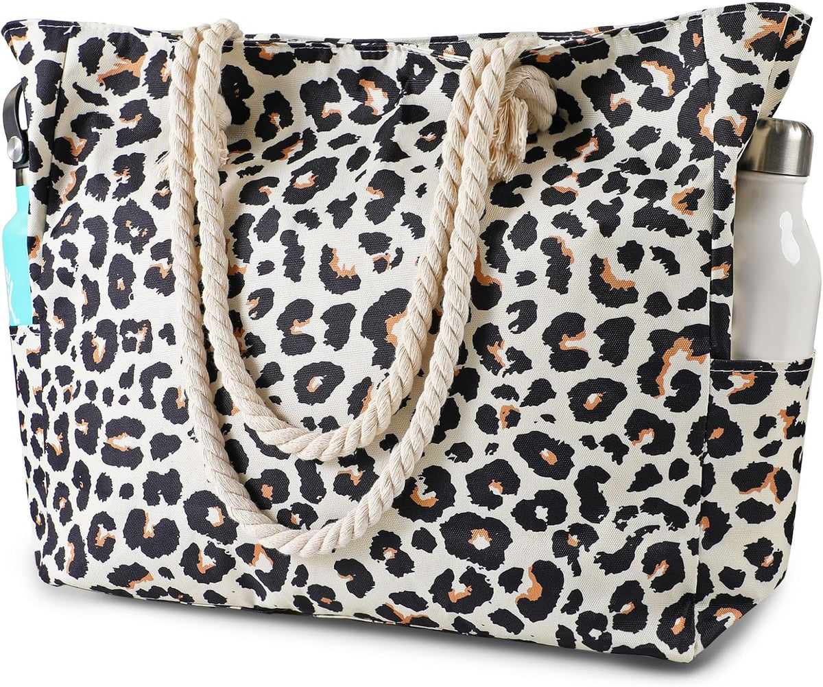 Oversized Zippered Tote with Sand-Resistant Lining for Pool Days & Travel | Water-Resistant Canvas Carryall