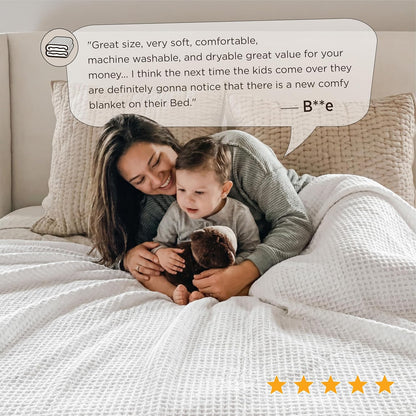 Cotton Throw Blanket for Bed, Waffle Weave Queen Size Blanket for All Seasons, Soft Breathable Cotton Blanket for Couch