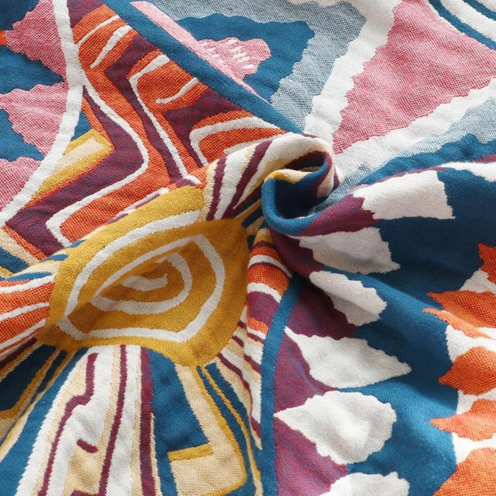 100% Cotton Throw Blanket Sunburst Pattern All-Season Lightweight Bed Sofa Couch Cover for Bedroom Living Room Travel
