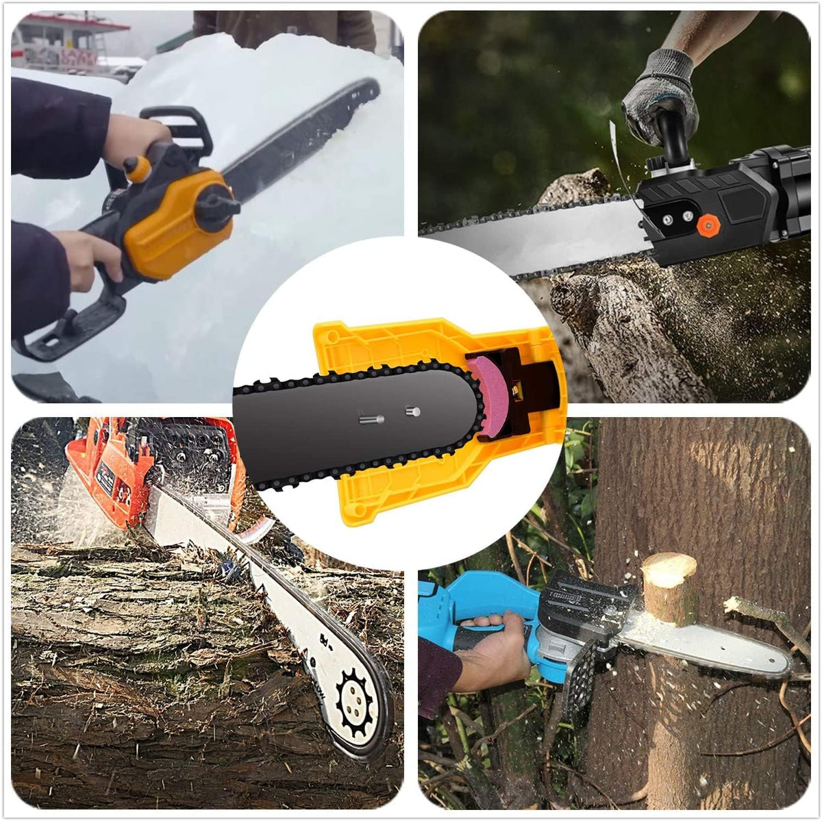 Portable Chainsaw Sharpening Tool with Stone Attachment for 14-20 Inch Bars Quick Blade Honing Kit for Outdoor Woodcutting Cordless Saw