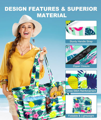 Ultimate Beach Tote | Extra Large Waterproof Bag with Zippered Wet Compartment | Lightweight & Foldable for Easy Travel