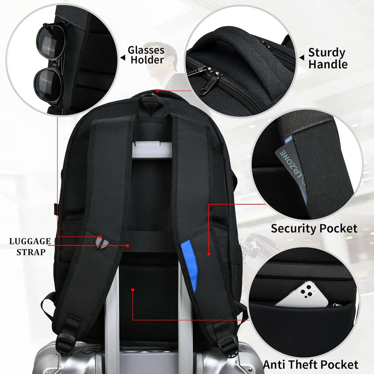 Travel Backpack with USB Charging Port for Laptops up to 17 Inches | Water-Resistant Daypack with Anti-Theft Pocket for Business Work School
