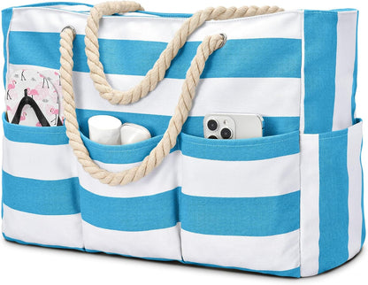 Oversized Water-Resistant Shoulder Tote with Secure Zip Top & 7 Compartments for Towels, Gear & Essentials