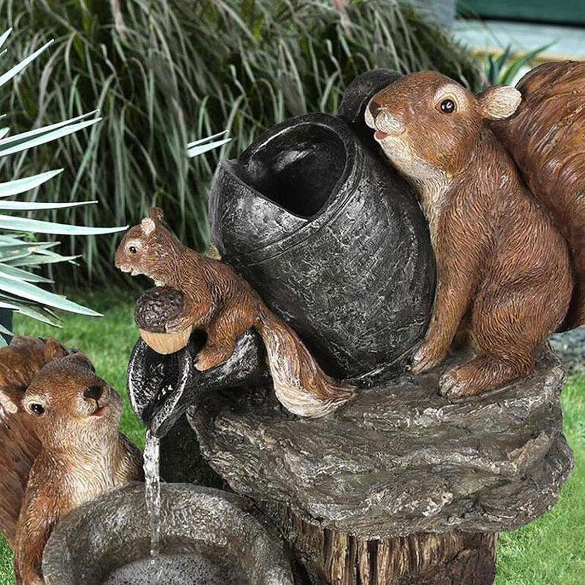 Solar Tabletop Water Fountain with Animal Figurine & LED Light for Patio Garden Deck Outdoor Decor Desktop Accent