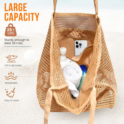 Summer Vibes | Mesh Beach Tote Bag with Large Inner Pocket | Sandproof Design for Effortless Travel