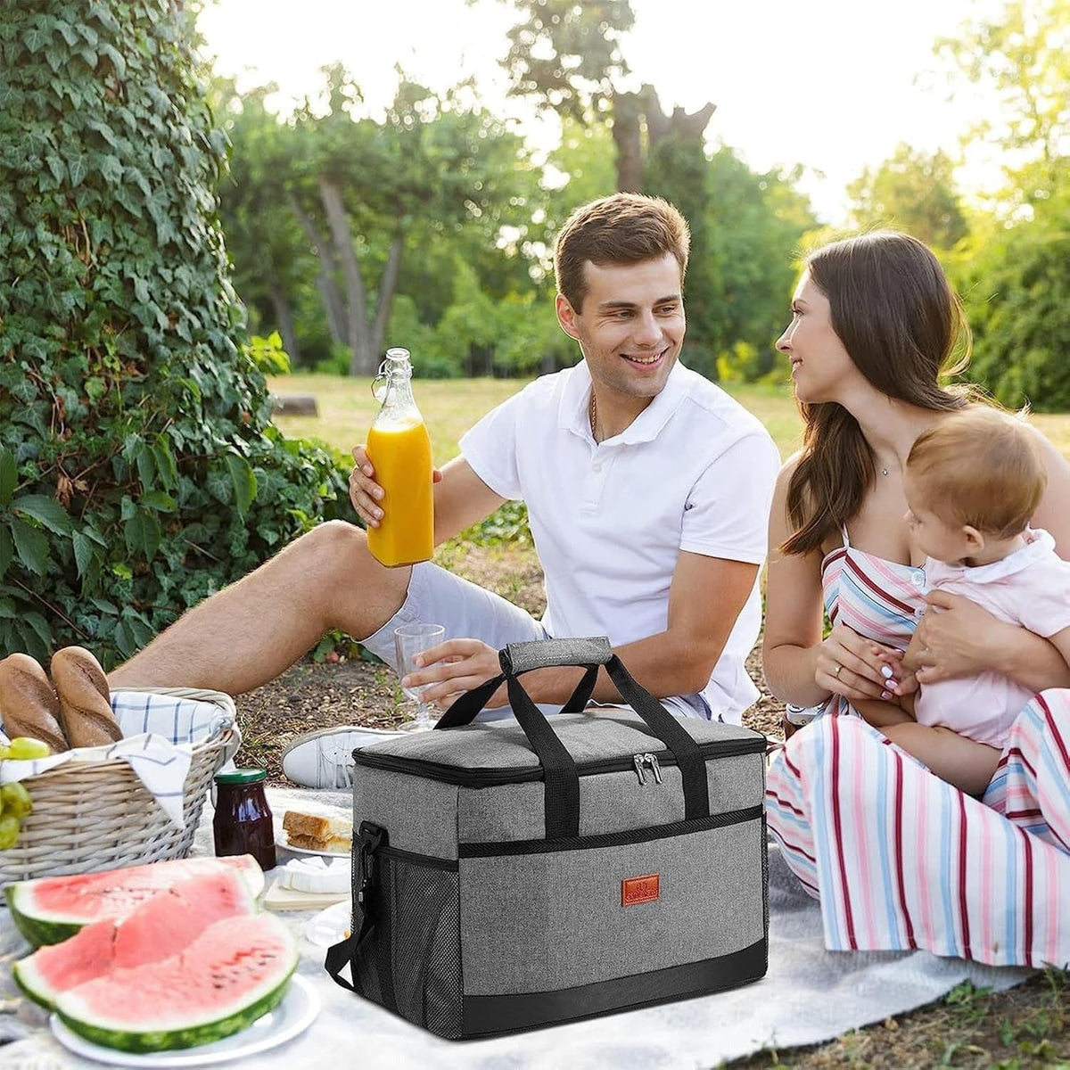 Large 33-Liter Insulated Cooler Tote with Leak-Proof Lining for Camping, Tailgating, Road Trips & Family Outings