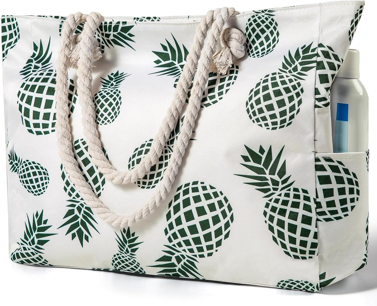 Zippered Canvas Beach Bag for Women – Waterproof Tote with Pockets for Pool, Travel & Everyday Errands – Sand-Resistant Shoulder Carryall
