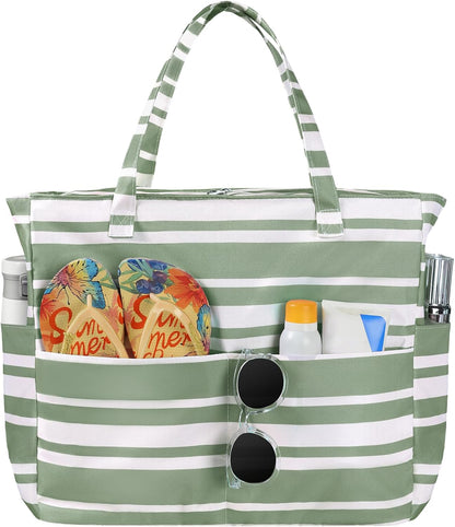 Ortekor Waterproof Beach Tote Bag with Zipper & Sandproof Design | Large Capacity for Travel and Gym