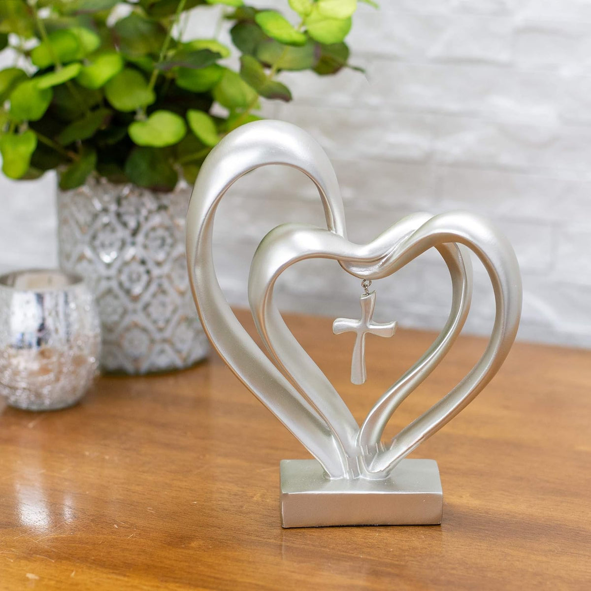 Marriage Takes Three - Entwined Heart & Cross Tabletop Accent