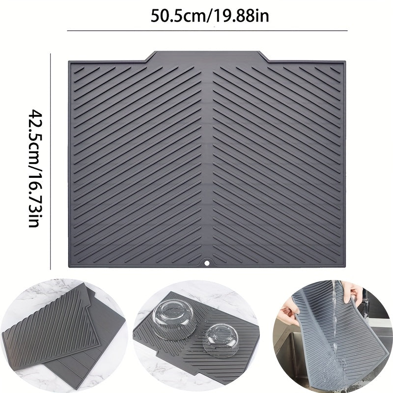 Silicone Drying Mat for Kitchen Counter – Heat Resistant, Non-Slip Dish Drainer Pad for Dishes, Glasses, Cookware | Dishwasher Safe