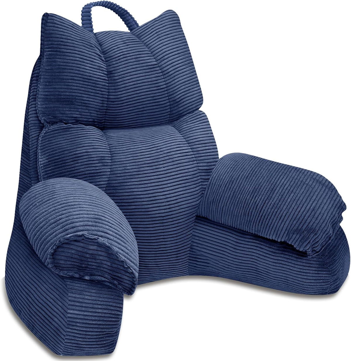 Backrest Pillow with Armrests and Shredded Memory Foam for Reading, Gaming, and TV – Structured Lounge Support for Bed