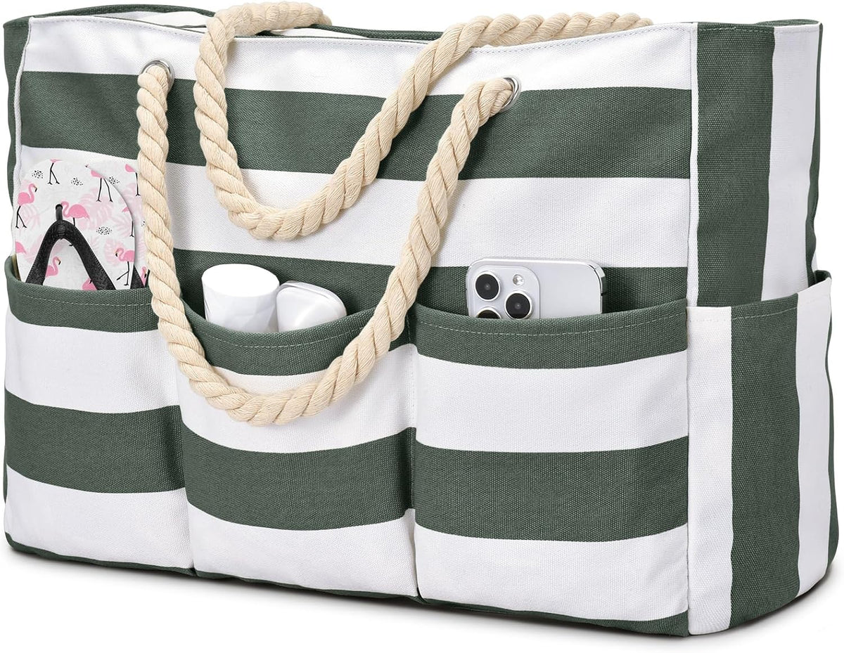 Oversized Water-Resistant Shoulder Tote with Secure Zip Top & 7 Compartments for Towels, Gear & Essentials